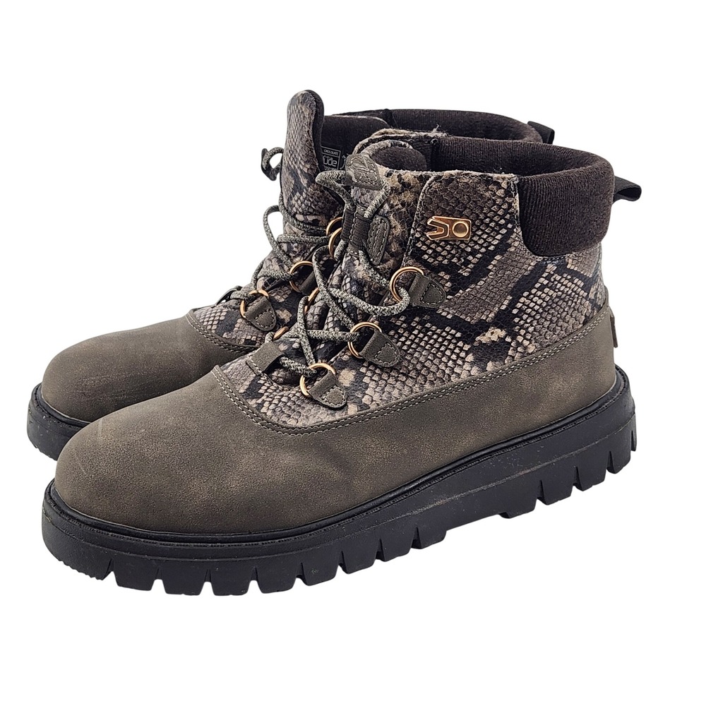 Hey Dude Tonya Eco Shield Boots Womens 11 Chocolate Brown Snakeskin Lug Sole